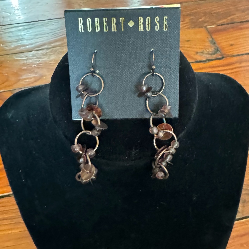 🧩 2/$20 Bronze/Copper Dangling Beaded Circles Drop Earrings NWT